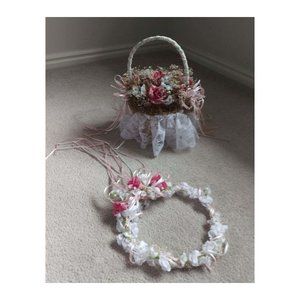 Flower Girl Basket and Floral Headpiece set